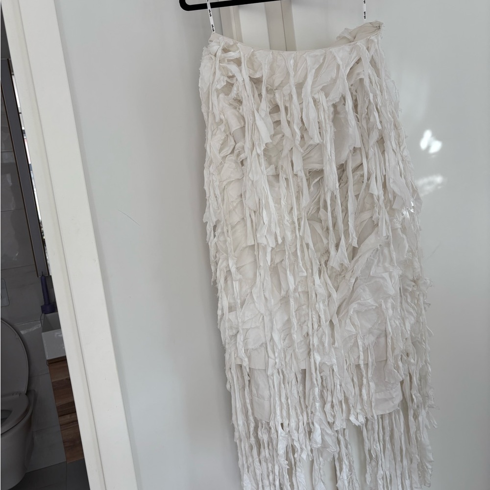 Chic White Fringe Maxi Skirt